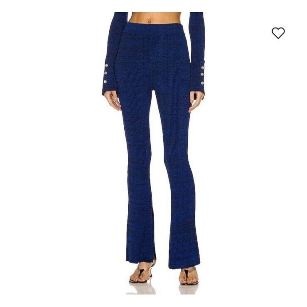 LE ORE Rimini KNIT PANTS size Small Ribbed Flared Slit Hem Pull On High Rise